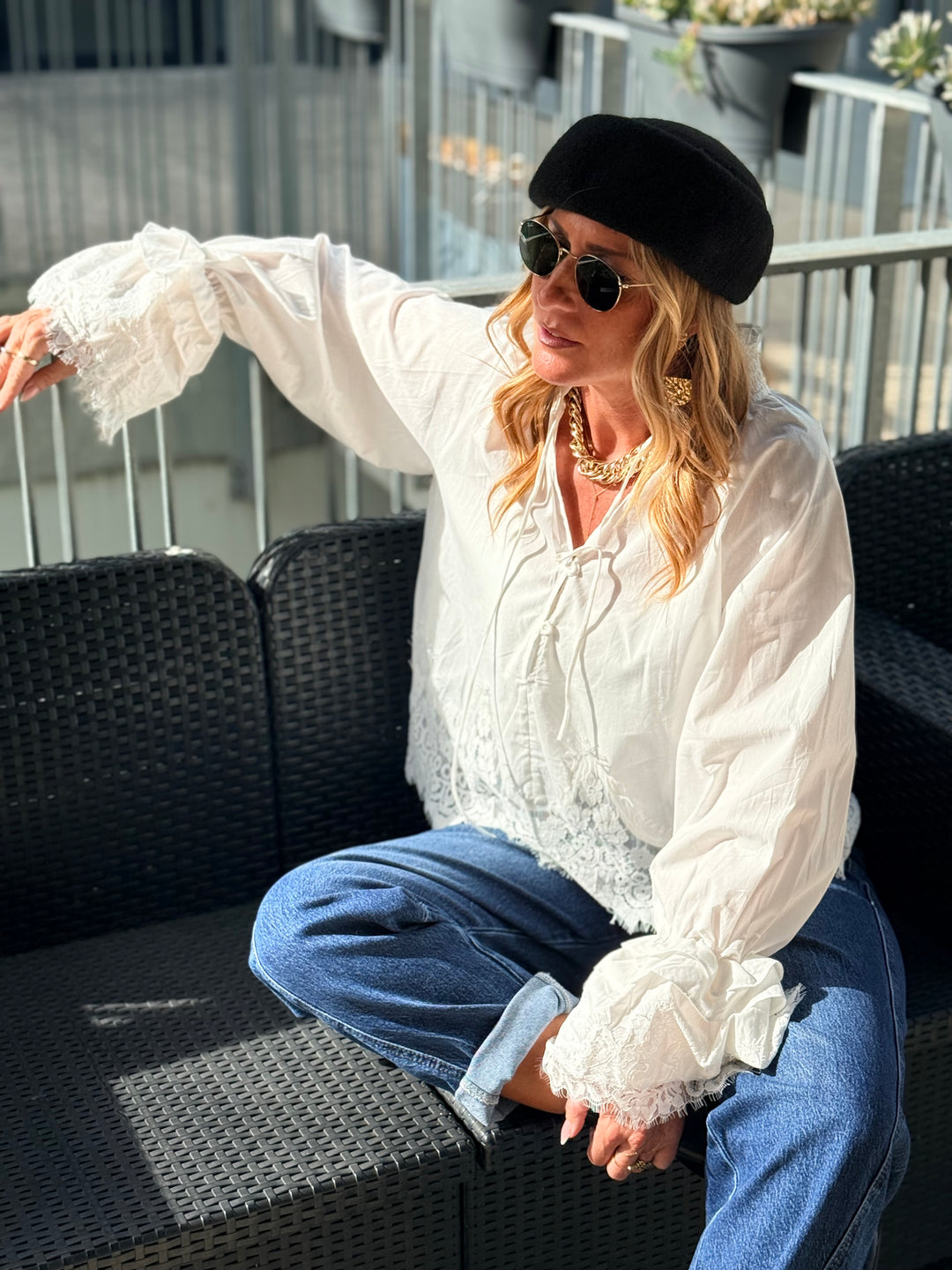 Blouse manches dentelles  Blanc H3052