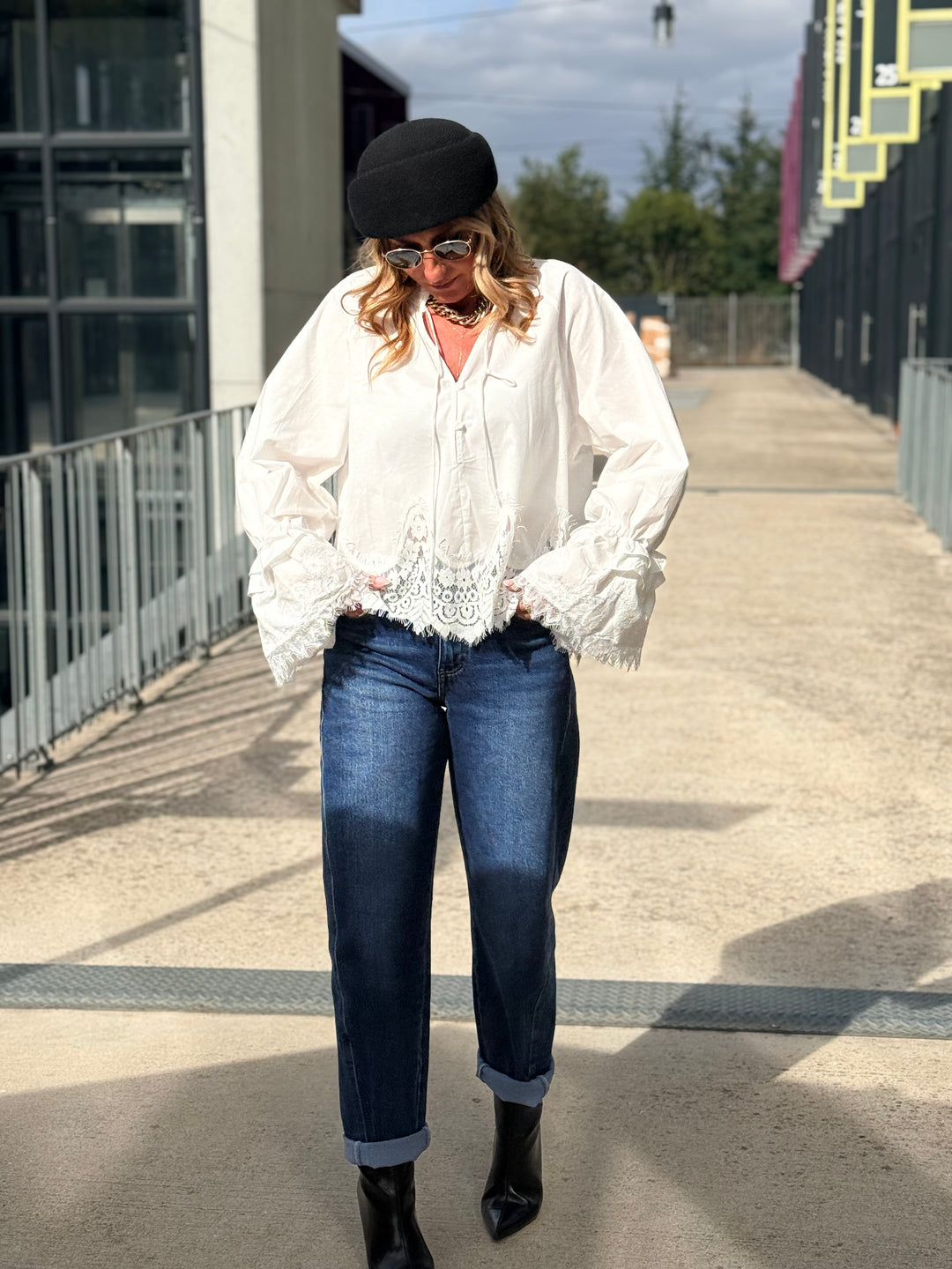 Blouse manches dentelles  Blanc H3052