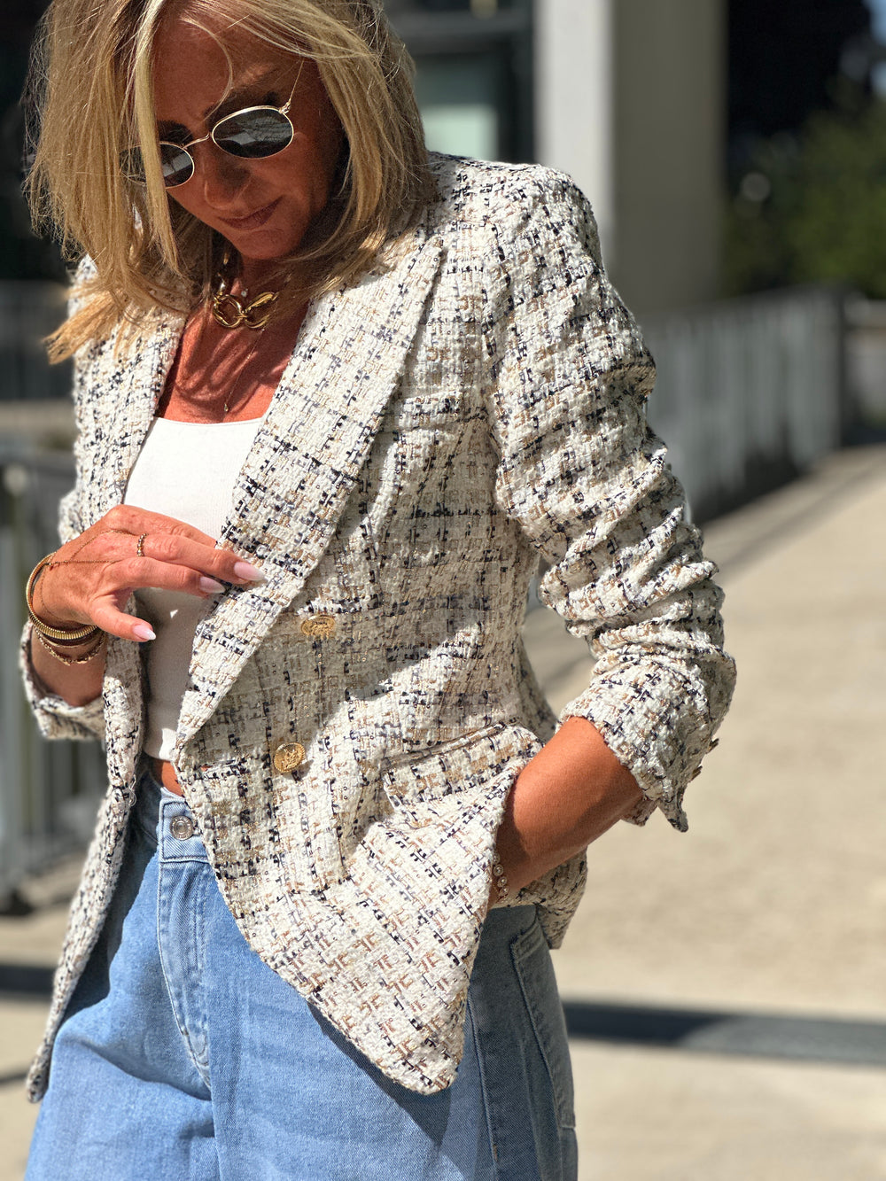 Veste tweed Cassis Ecru/or 2421