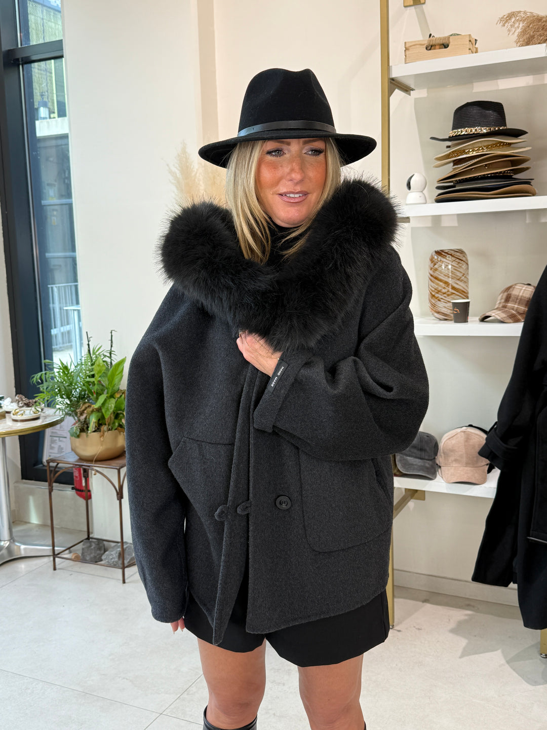 Manteau laine capuche gris 8922