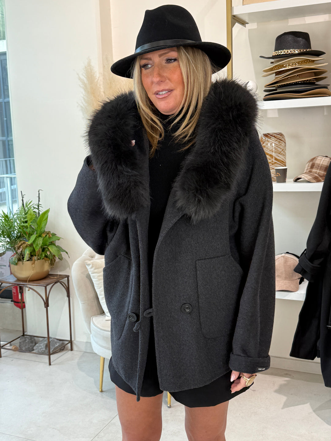 Manteau laine capuche gris 8922