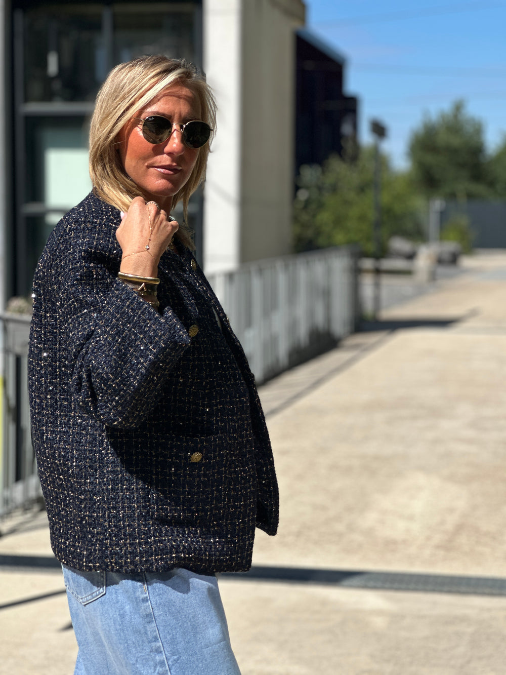 Veste tweed droite bleu marine 2434