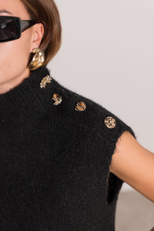 Pull Noir sans manches épaules d’or 2653