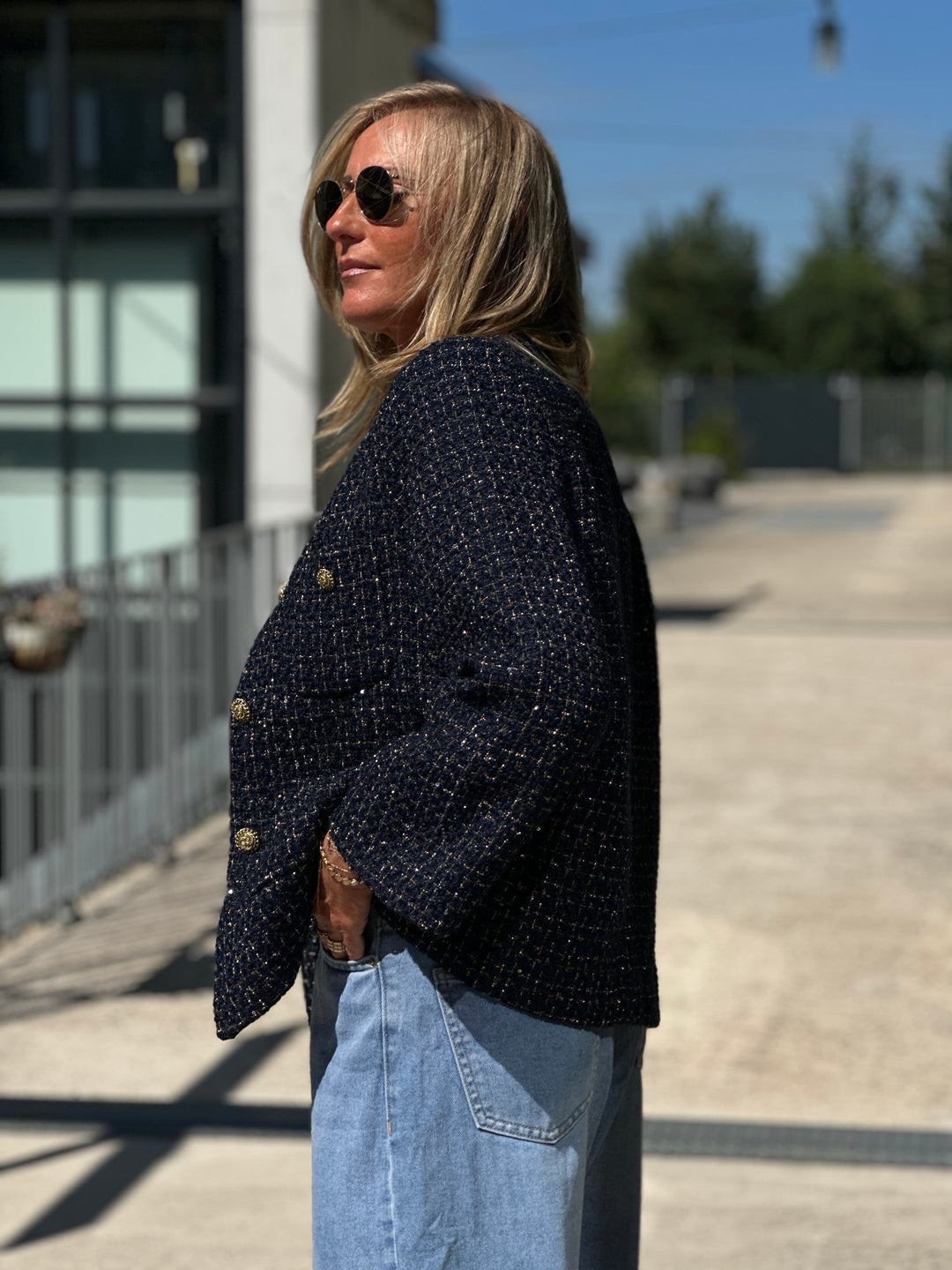Veste tweed droite bleu marine 2434