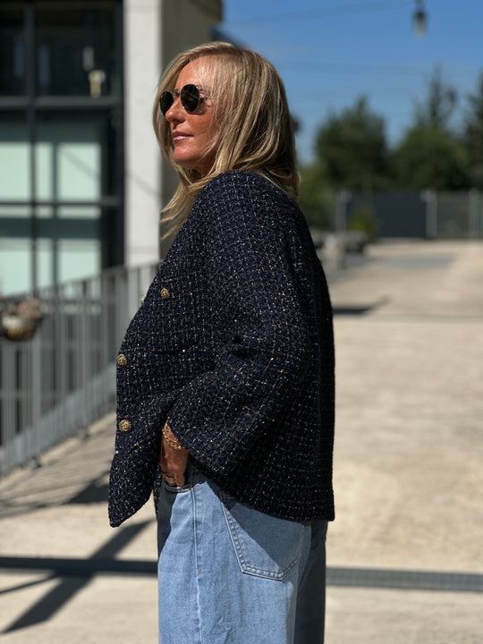 Veste tweed droite bleu marine 2434