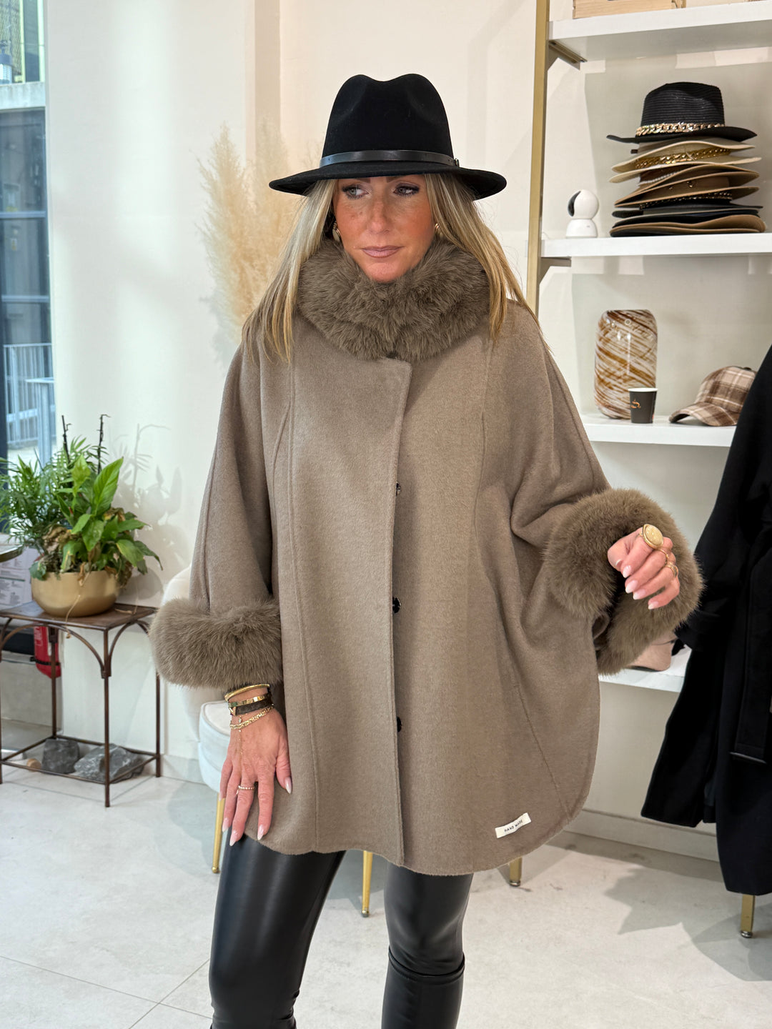 Manteau laine fourrure Becca 8921 Taupe