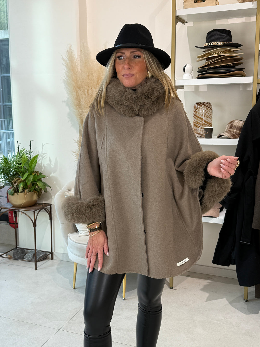 Manteau laine fourrure Becca 8921 Taupe