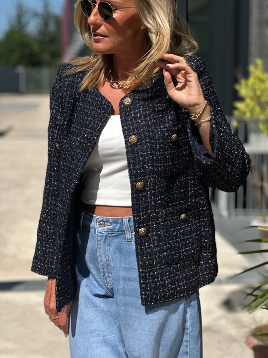 Veste tweed droite bleu marine 2434