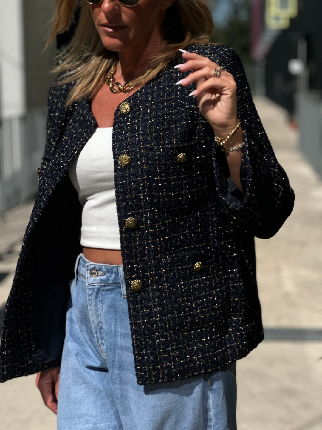 Veste tweed droite bleu marine 2434