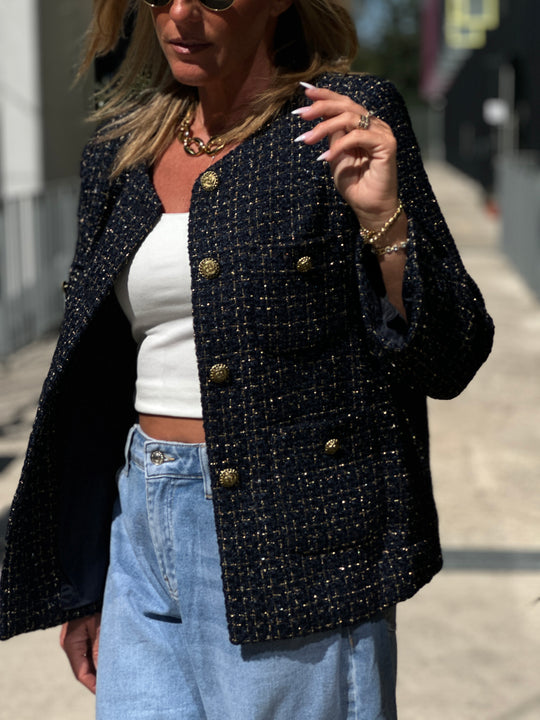 Veste tweed droite bleu marine 2434