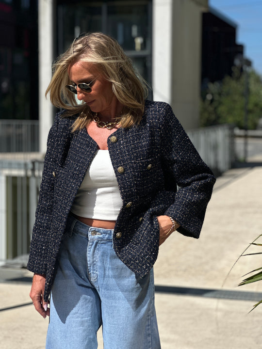 Veste tweed droite bleu marine 2434