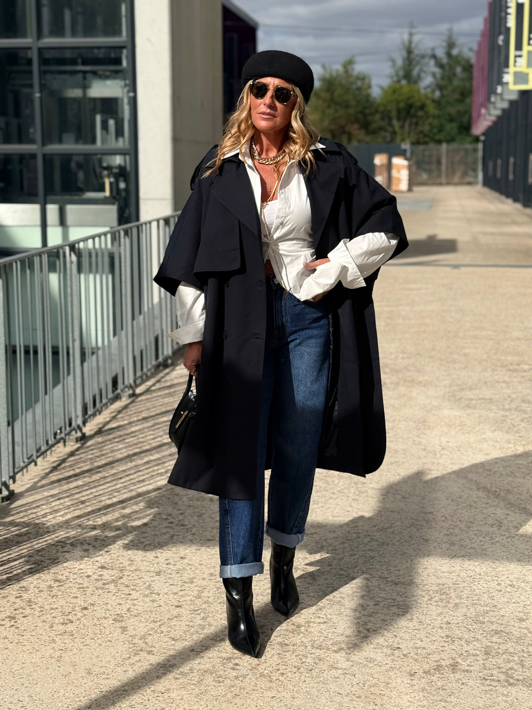 Trench maxi oversize V26096 Bleu nuit