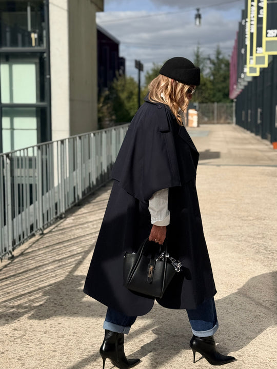 Trench maxi oversize V26096 Bleu nuit