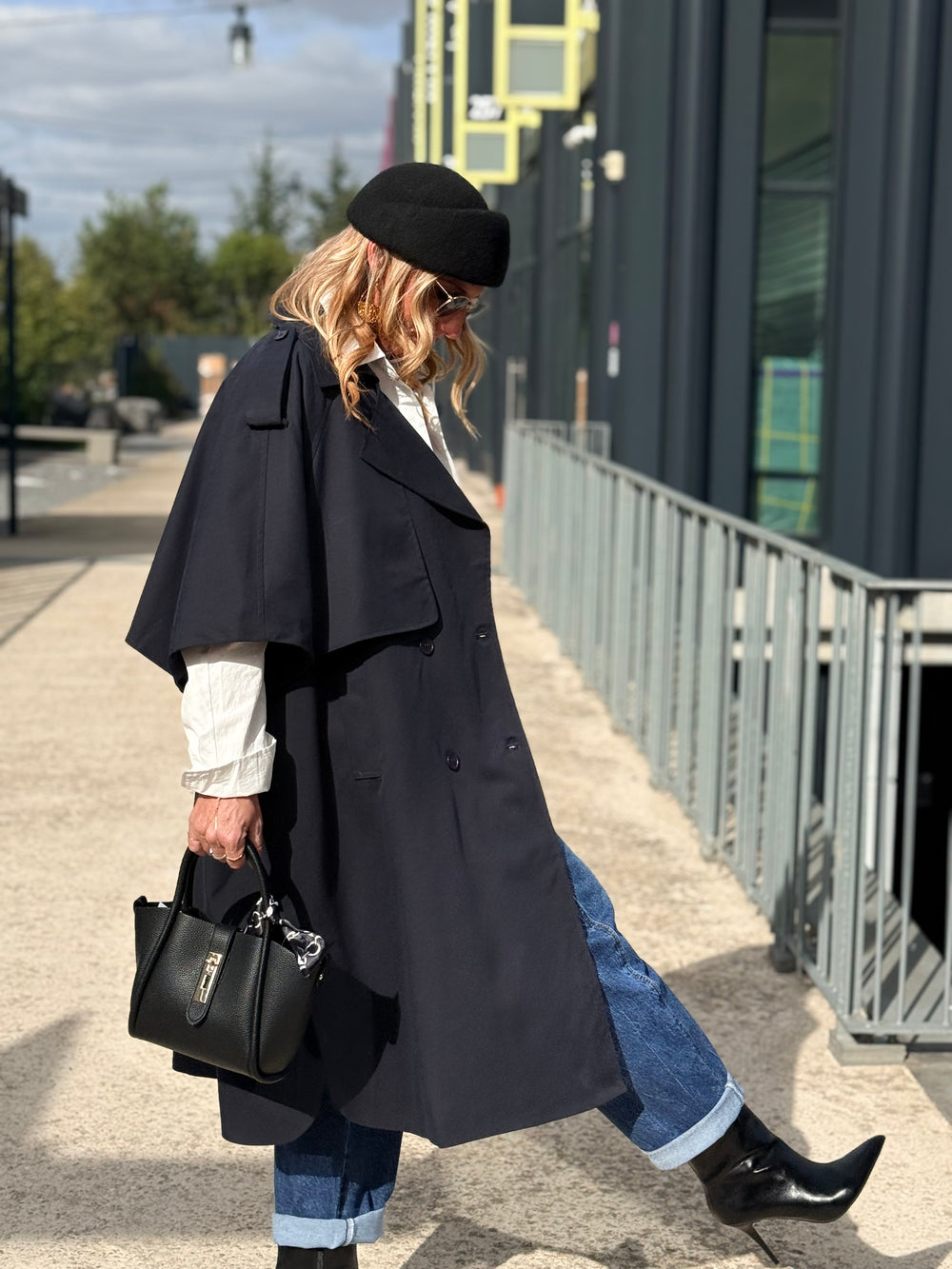 Trench maxi oversize V26096 Bleu nuit