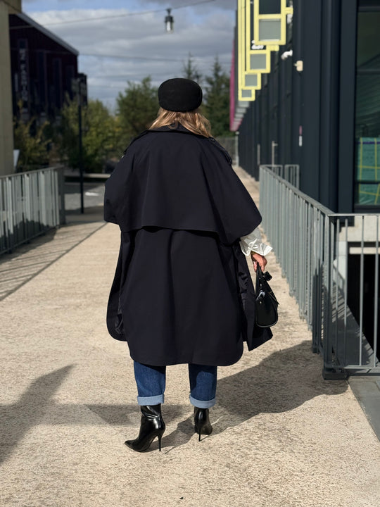 Trench maxi oversize V26096 Bleu nuit