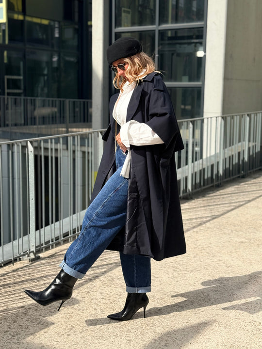 Trench maxi oversize V26096 Bleu nuit