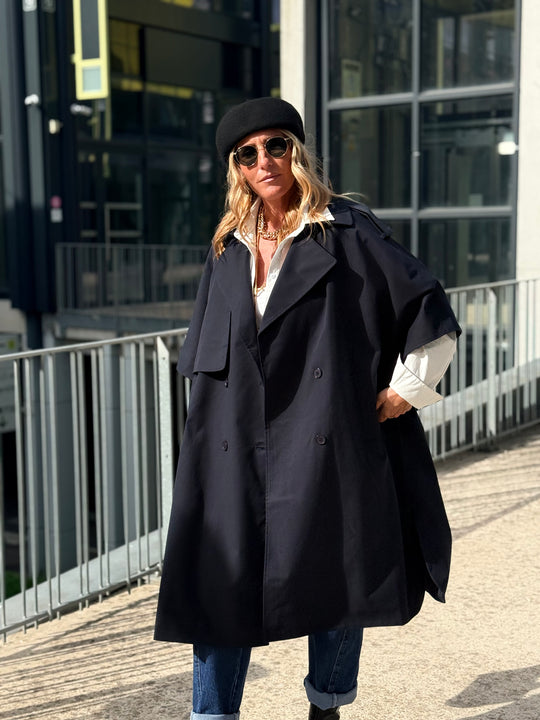Trench maxi oversize V26096 Bleu nuit