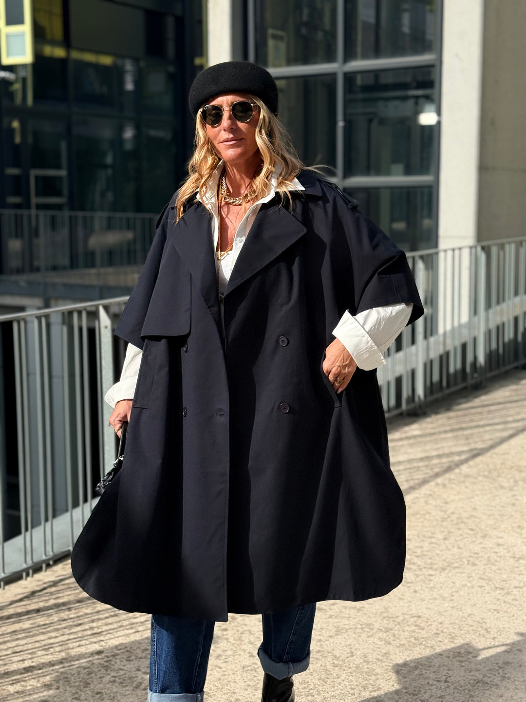 Trench maxi oversize V26096 Bleu nuit