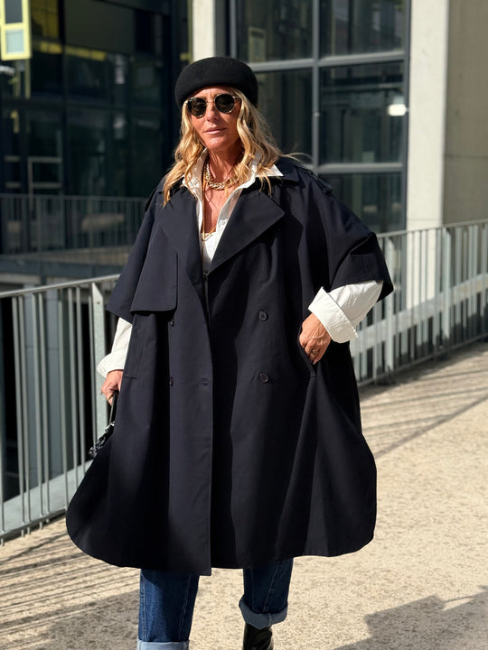 Trench maxi oversize V26096 Bleu nuit