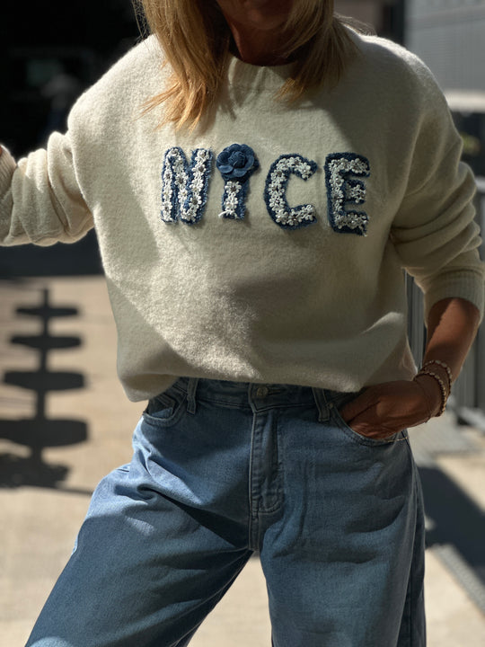 Pull Ecru NICE bleu 4007