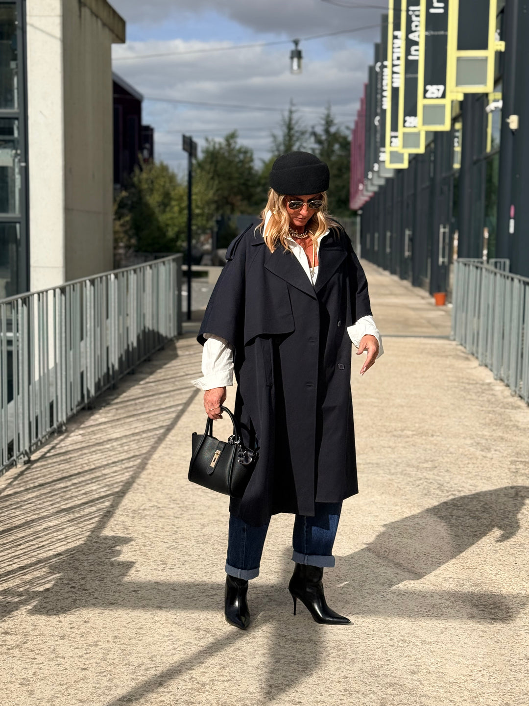 Trench maxi oversize V26096 Bleu nuit
