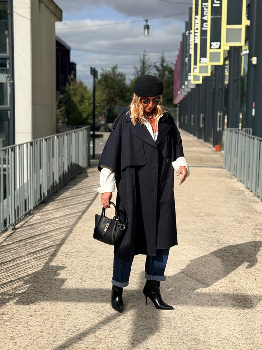 Trench maxi oversize V26096 Bleu nuit