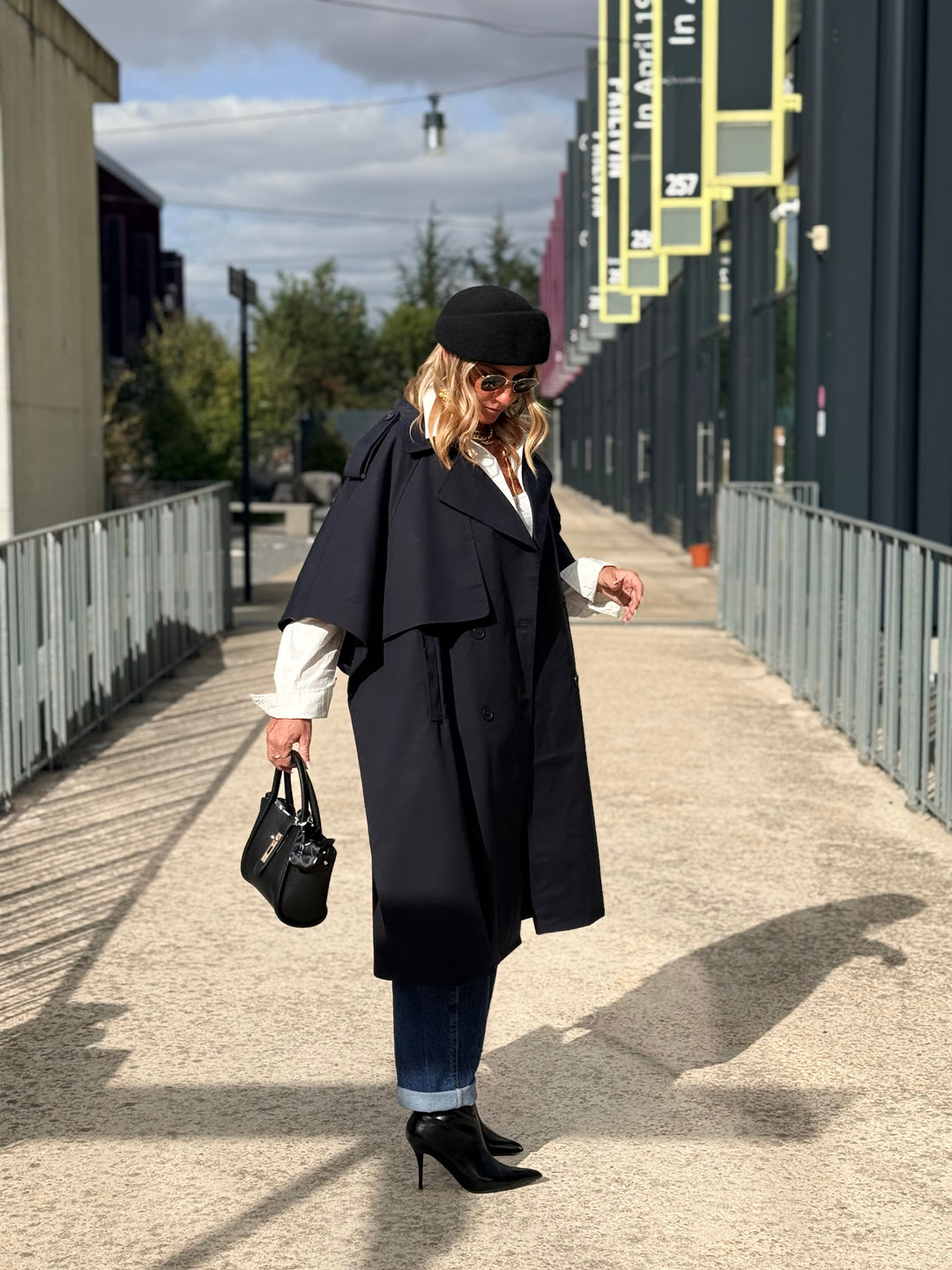 Trench maxi oversize V26096 Bleu nuit