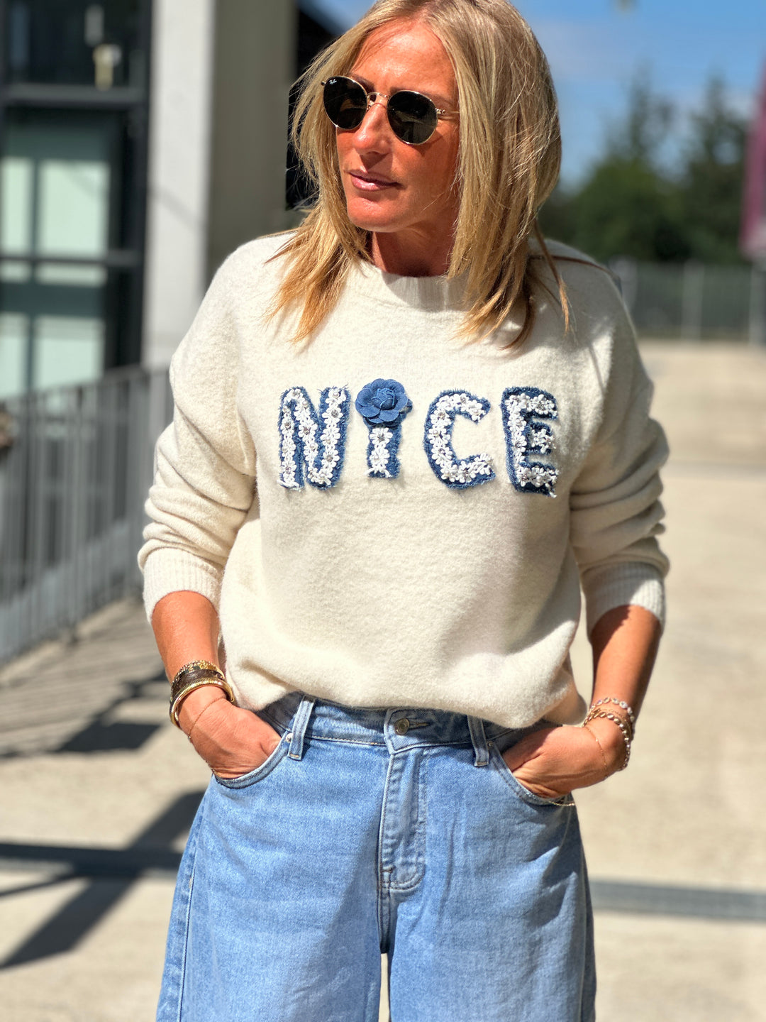 Pull Ecru NICE bleu 4007