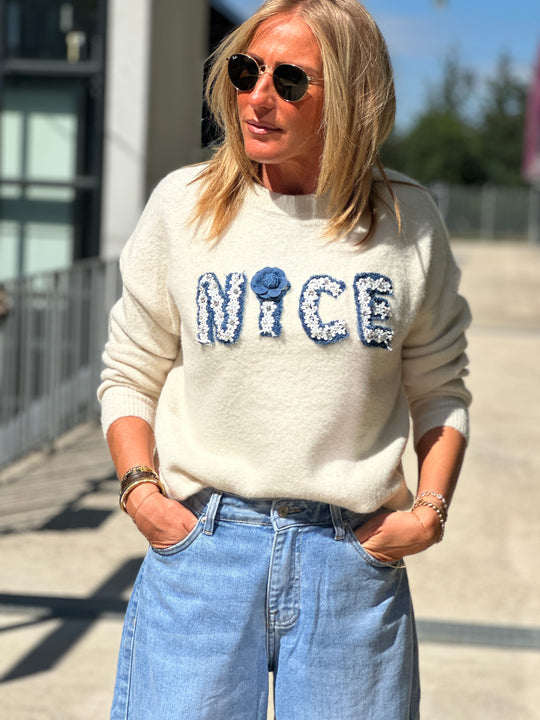 Pull Ecru NICE bleu 4007