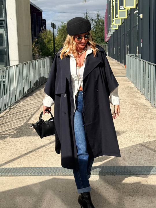 Trench maxi oversize V26096 Bleu nuit