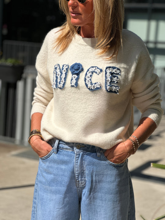Pull Ecru NICE bleu 4007