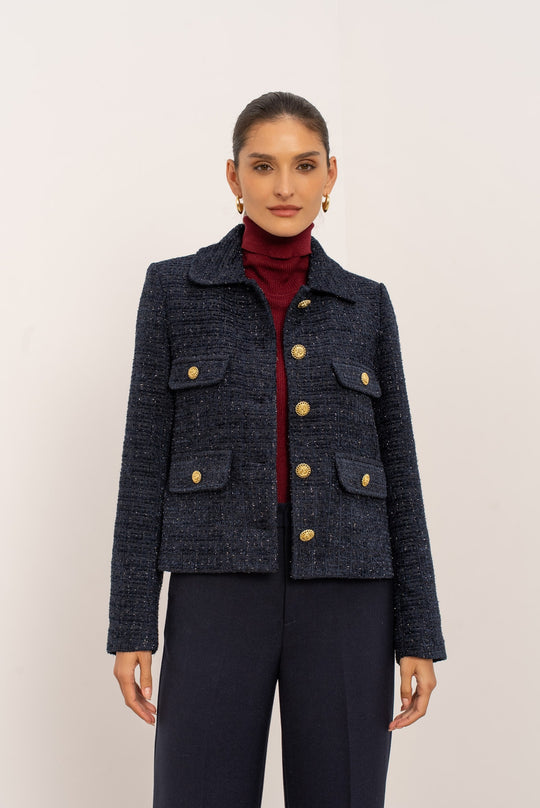 Veste à sequin cintré bleu V2527H