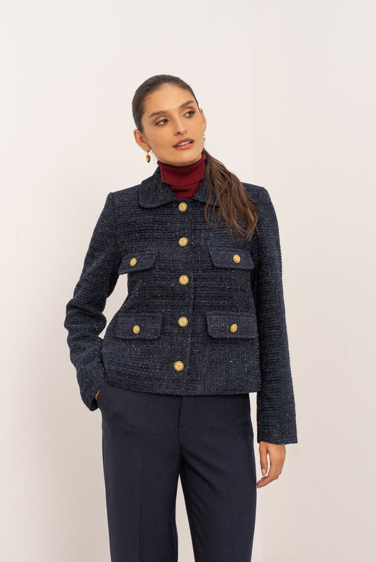 Veste à sequin cintré bleu V2527H