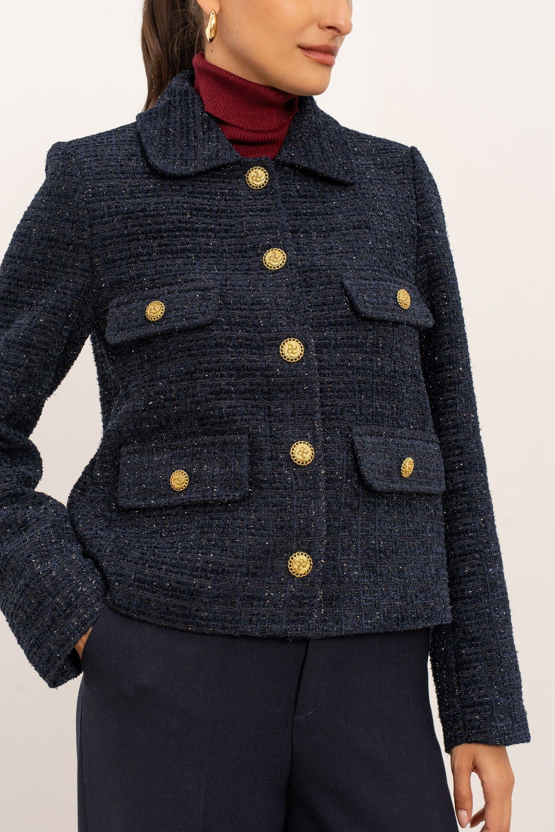 Veste à sequin cintré bleu V2527H