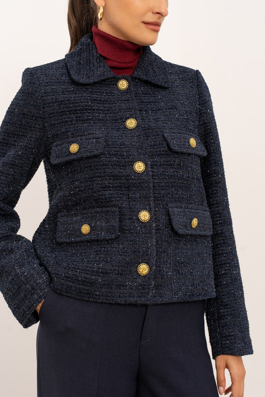 Veste à sequin cintré bleu V2527H