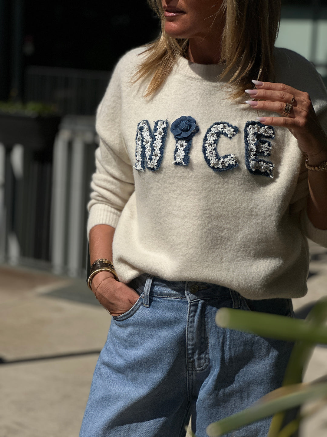 Pull Ecru NICE bleu 4007