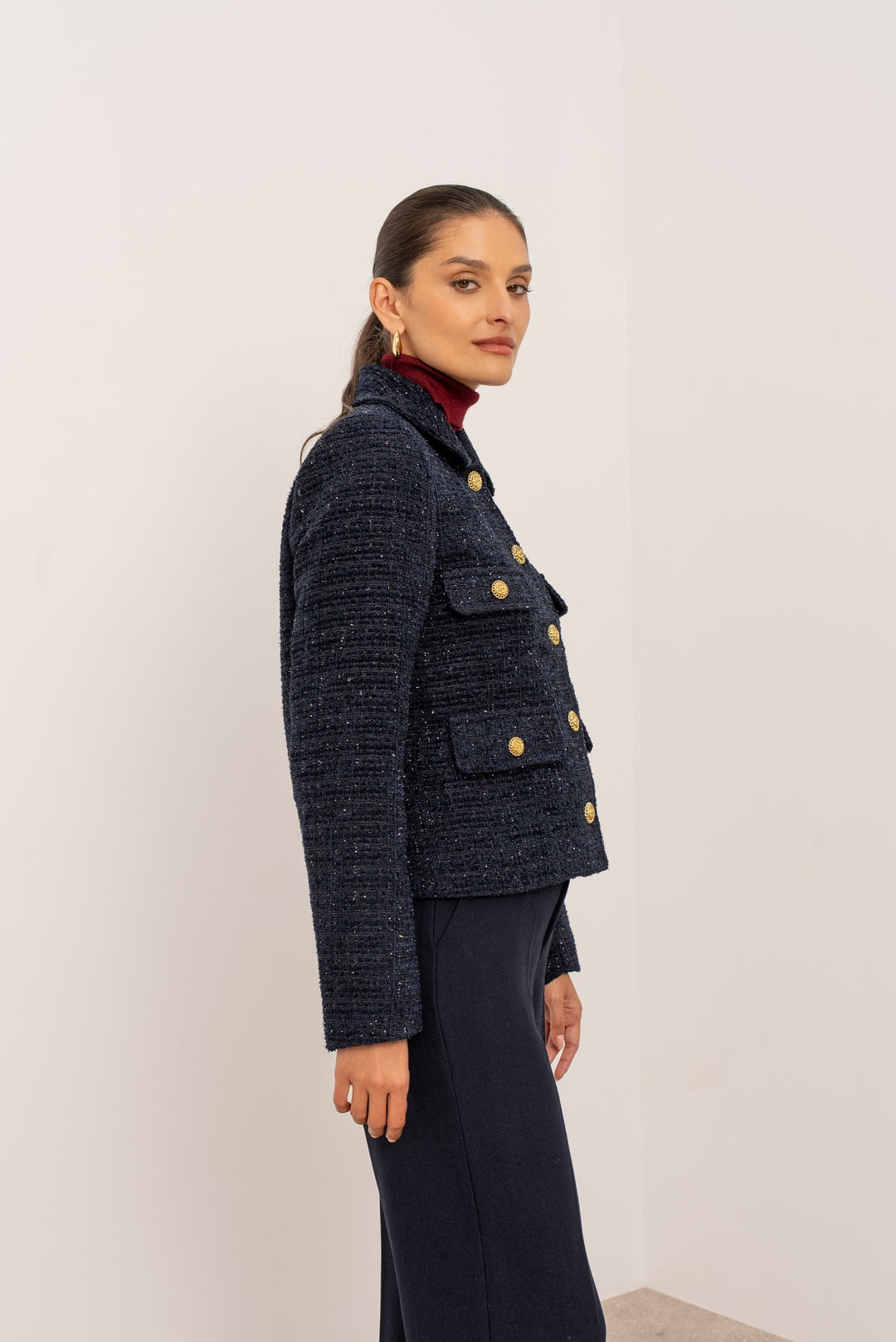 Veste à sequin cintré bleu V2527H