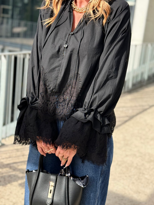 Blouse manches dentelles Noir H3052