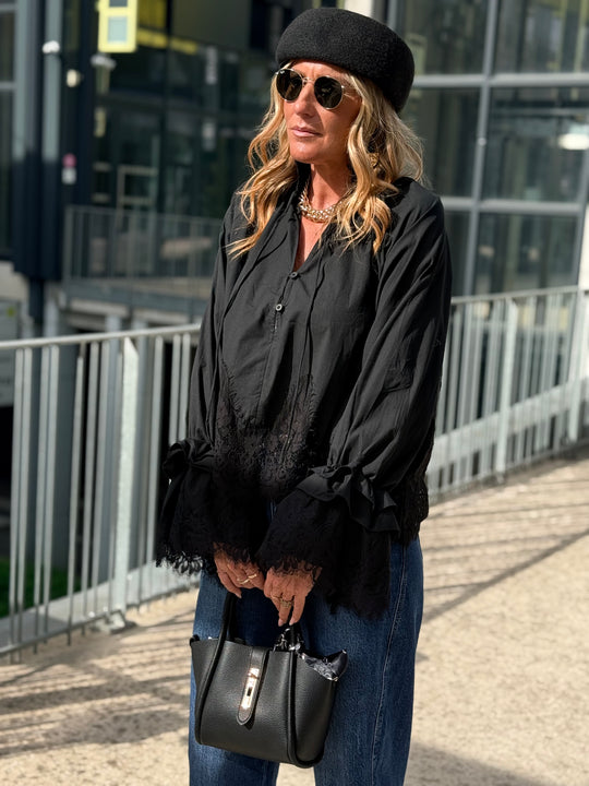 Blouse manches dentelles Noir H3052