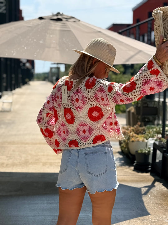 Pull crochet fleurs ROSE D56