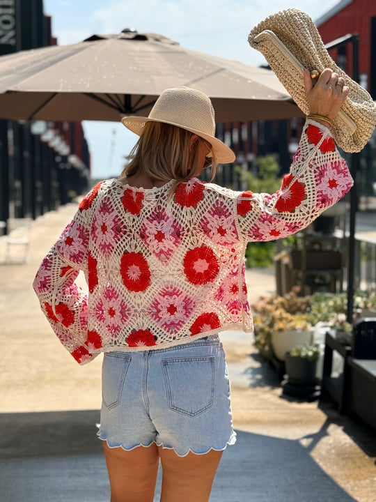 Pull crochet fleurs ROSE D56