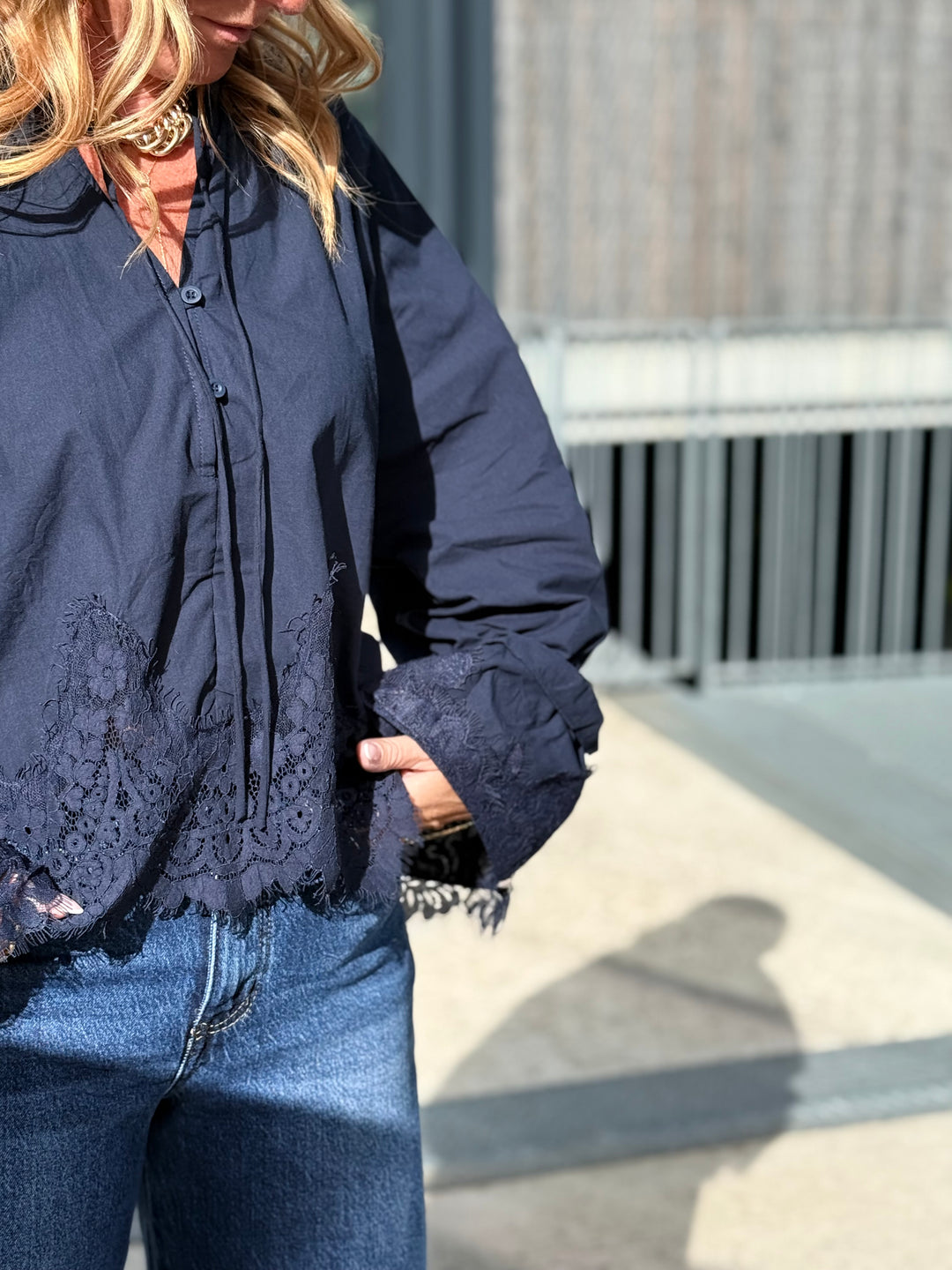 Blouse manches dentelles Bleu H3052