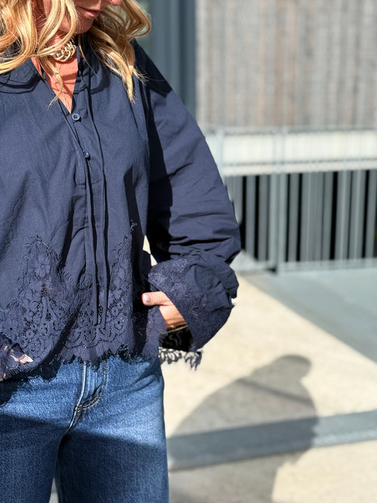 Blouse manches dentelles Bleu H3052