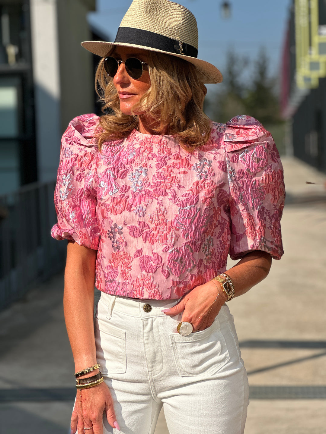 Top bouffant fleuri L018