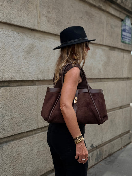 Pull épaules dentelle choco