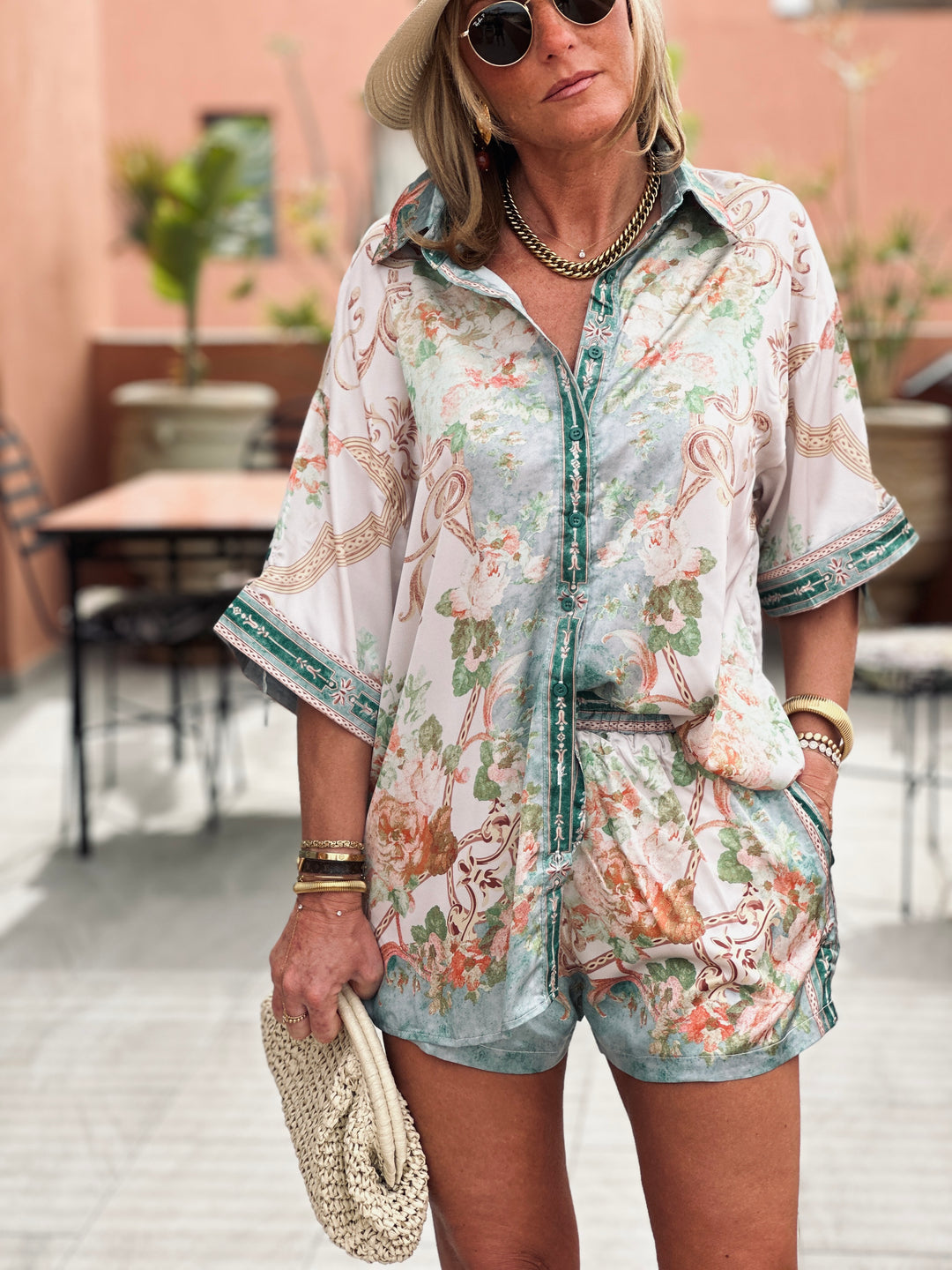 Ensemble satin imprimé Vert / 68538