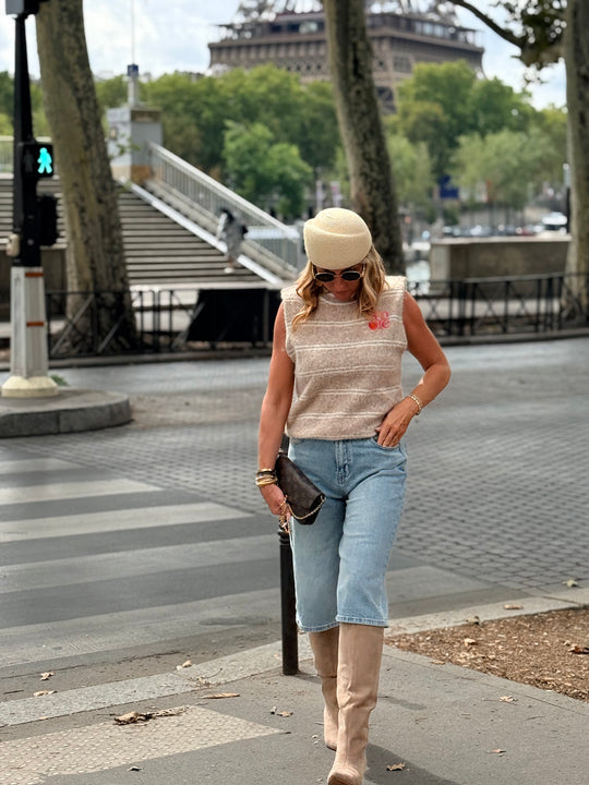 Pull Amore sans manches rayure Beige