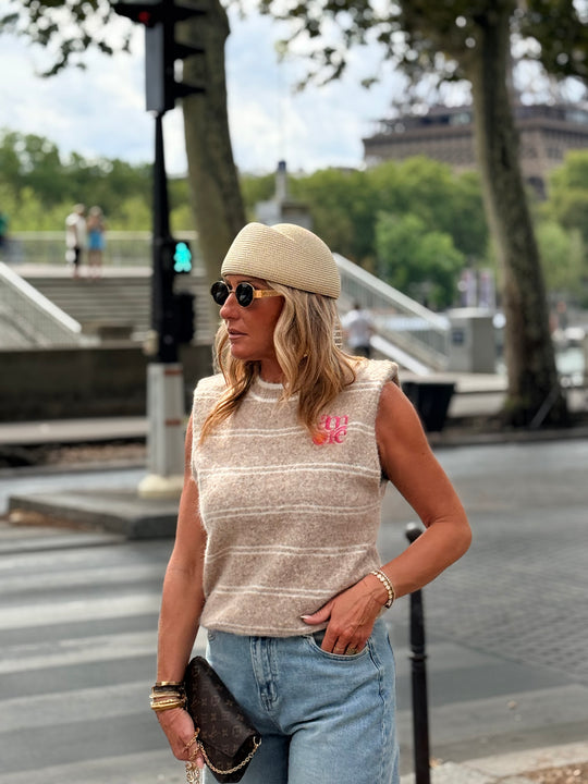 Pull Amore sans manches rayure Beige