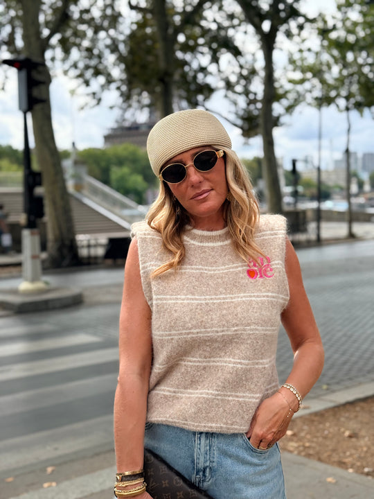 Pull Amore sans manches rayure Beige