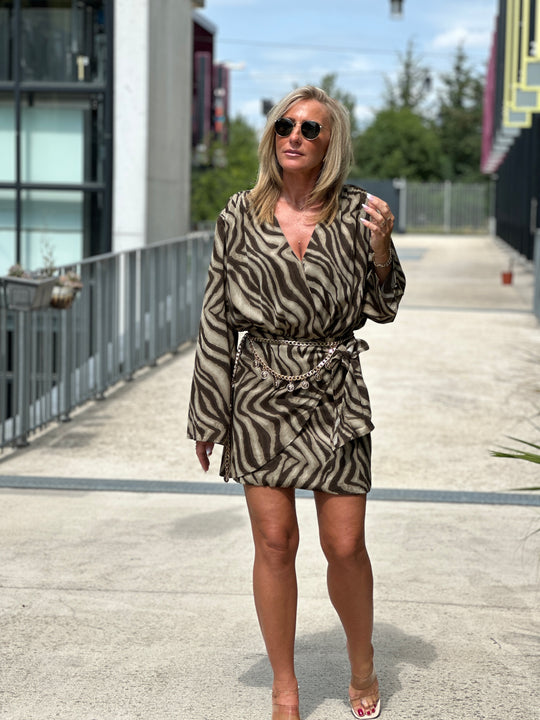 Robe zèbre kaki noeud 4242